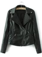 Romwe Black Lapel Oblique Zipper Pu Moto Jacket