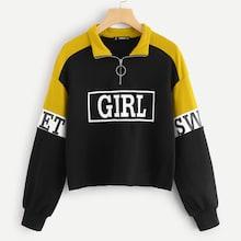 Romwe O-ring Zip Front Color Block Sweatshirt