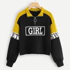 Romwe O-ring Zip Front Color Block Sweatshirt