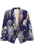 Romwe Buttonless Blue Floral Print Blazer