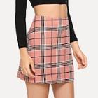 Romwe Zip Closure Plaid Skirt