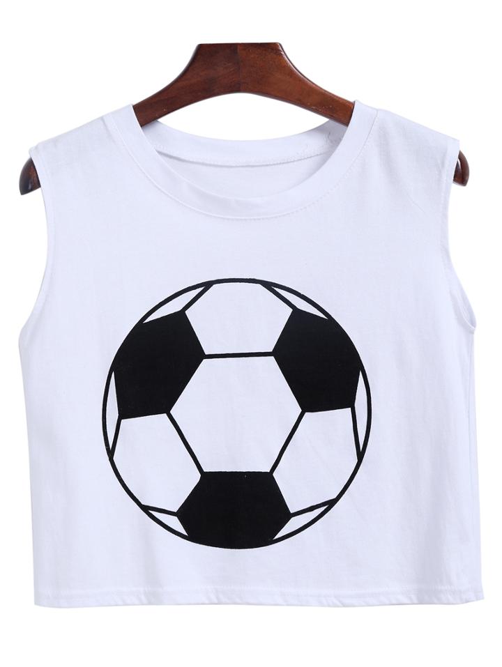 Romwe Football Print Crop White Tank Top