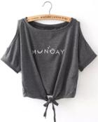 Romwe Dark Grey Off The Shoulder Letters Print Kontted T-shirt