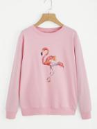 Romwe Flamingo Print Drop Shoulder Pullover