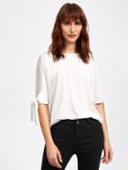 Romwe Geo Lace Panel Tied Cuff Top
