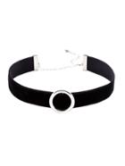 Romwe Black Strap Silver Metal Circle Choker Necklace