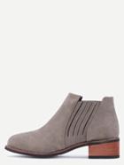 Romwe Grey Brown Faux Leather Elastic Cork Heel Ankle Boots