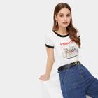Romwe Figure And Letter Print Ringer Tee