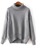Romwe Turtleneck High Low Grey Sweater