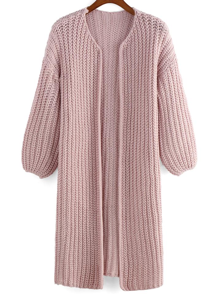 Romwe Open Front Chunky Knit Pink Coat