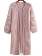 Romwe Open Front Chunky Knit Pink Coat