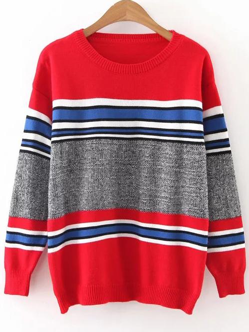 Romwe Red Color Block Drop Shoulder Sweater