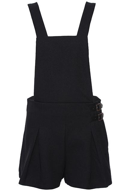 Romwe Pu Buckled Black Suspender Shorts