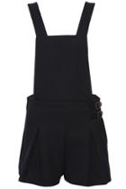 Romwe Pu Buckled Black Suspender Shorts