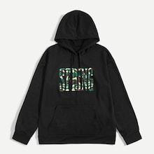 Romwe Men Pocket Front Camo Letter Print Hoodie