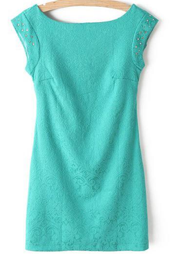 Romwe Blue Sleeveless Bead Jacquard Dress