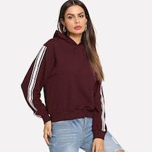 Romwe Striped Sleeve Hooded Sweatshirt