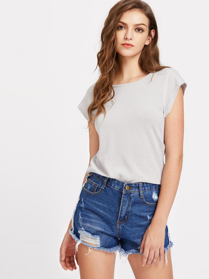 Romwe Self Tie V Back Tee