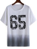Romwe Number Print Ombre T-shirt