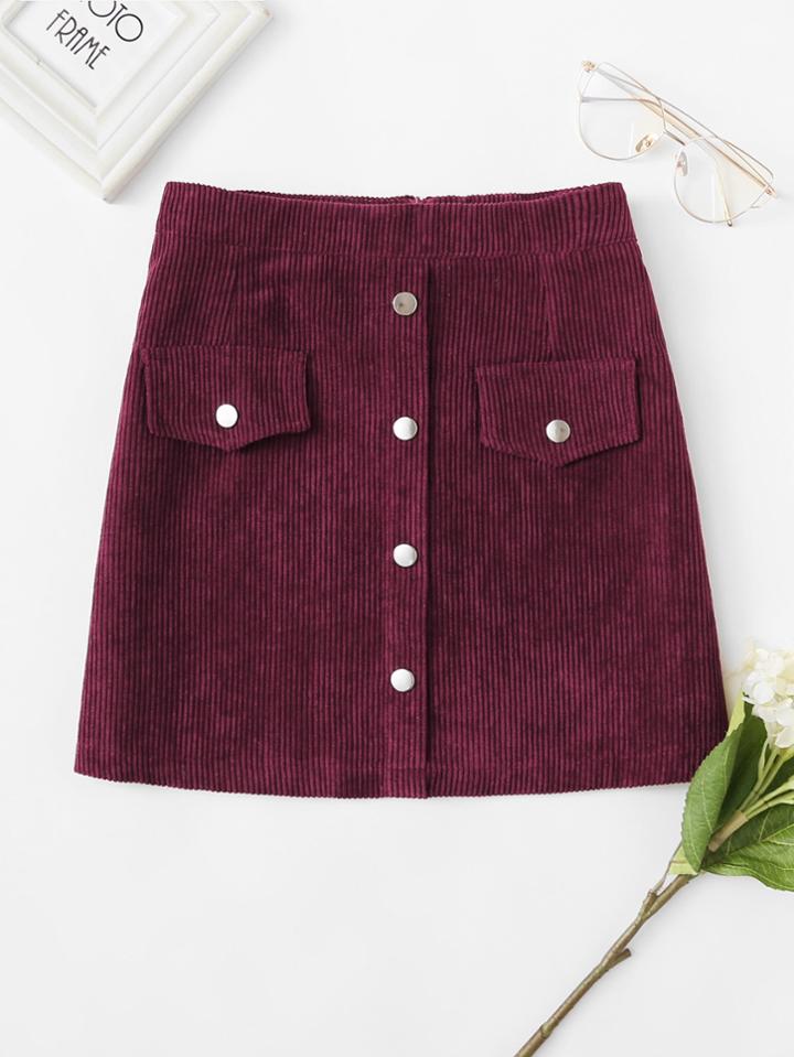 Romwe Single Breasted Zip Up Back Skirt