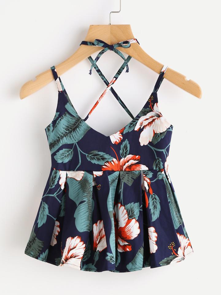 Romwe Random Box Pleated Self Tie Smock Cami Top
