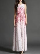 Romwe Red Round Neck Sleeveless Floral Print Maxi Dress
