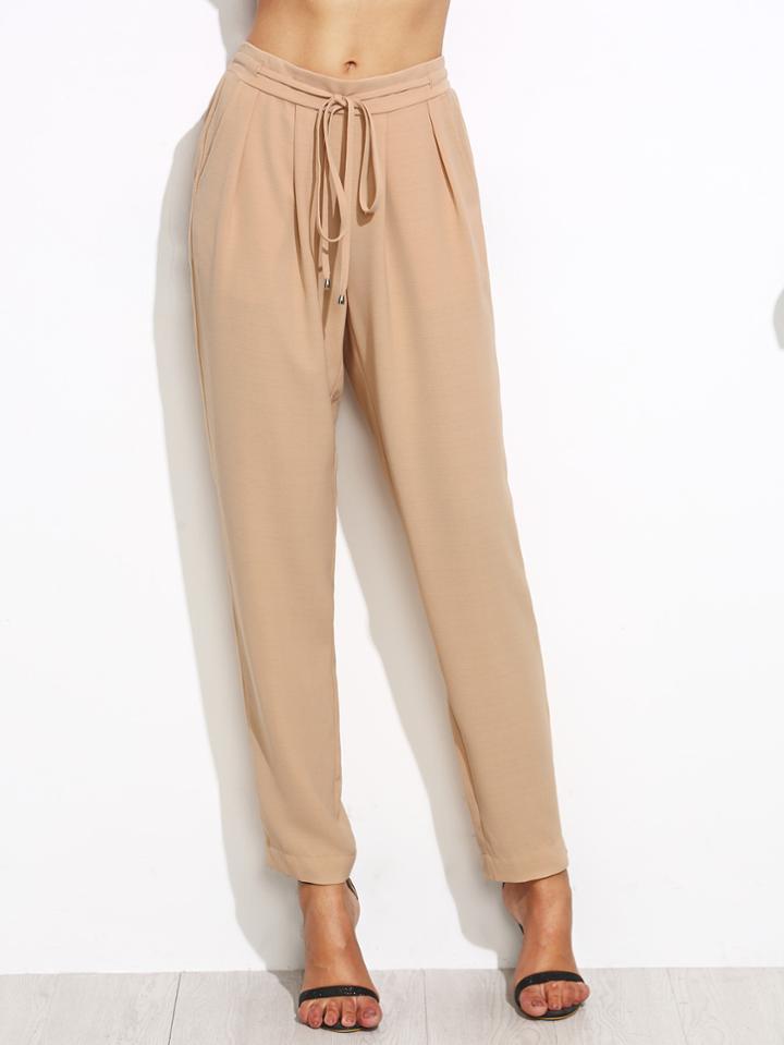 Romwe Apricot Drawstring Waist Tapered Pants