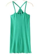 Romwe Spaghetti Strap Fungus Hem Green Cami Top