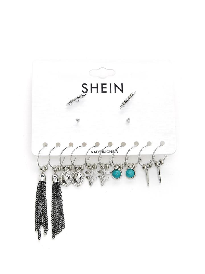 Romwe Chain Tassel & Turquoise Decorated Earring Set