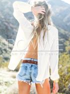 Romwe White Long Sleeve Split Back Blouse