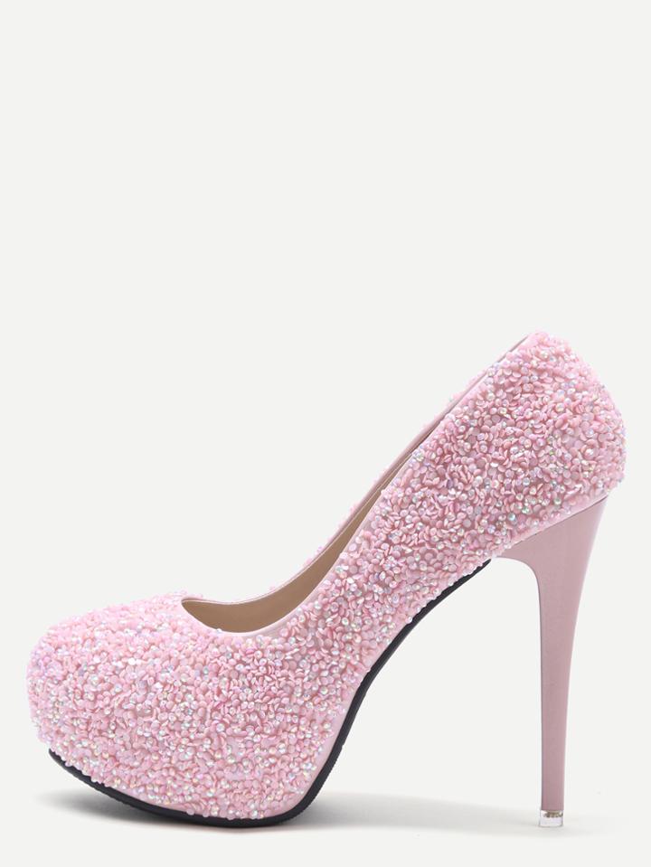 Romwe Pink Colored Sequin Inlaid Stiletto Pumps