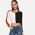 Romwe Color Block Ribbed Crop Top