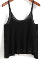 Romwe Spaghetti Strap Crochet Hollow Black Cami Top
