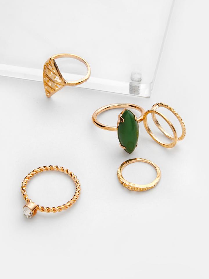 Romwe Gemstone Design Ring Set 6pcs