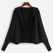 Romwe Batwing Sleeve Ribbed Hooded Sweater