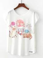 Romwe Cats Print T-shirt
