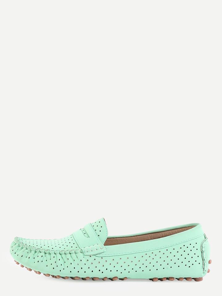 Romwe Faux Suede Eyelet Loafers - Light Green