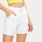 Romwe Button And Pocket Detail Solid Denim Shorts