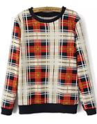 Romwe Multicolor Plaid Long Sleeve Sweatshirt