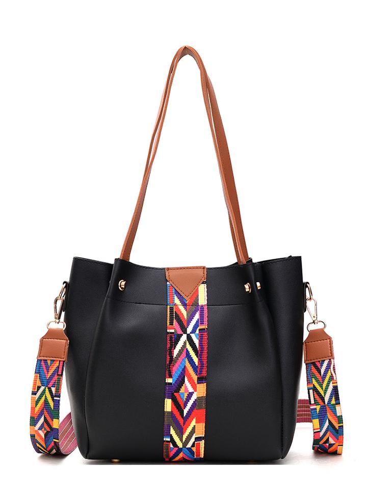 Romwe Embroidered Textil Detail Tote Bag With Guitar Strap