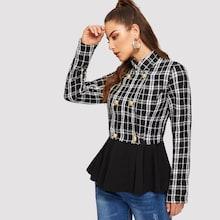 Romwe Double Breasted Ruffle Hem Tweed Coat