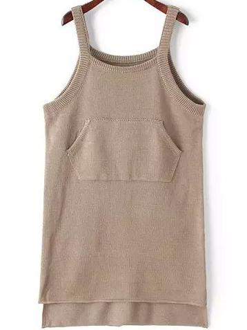 Romwe Strap Dip Hem Khaki Sweater Dress