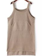 Romwe Strap Dip Hem Khaki Sweater Dress