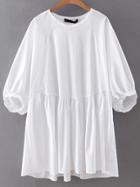 Romwe White Lantern Sleeve Plain Shift Dress