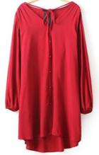 Romwe V Neck Loose Buttons Red Dress
