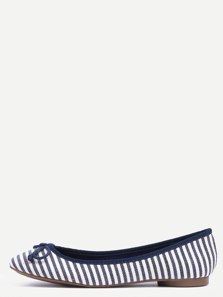 Romwe Striped Bow Tie Ballet Flats - Navy