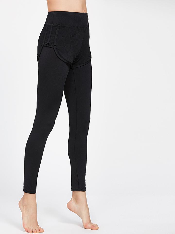 Romwe Black 2 In 1 Leggings