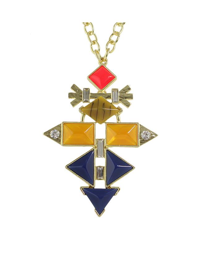 Romwe Enamel Geometric Pendant Necklace