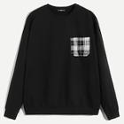 Romwe Guys Pocket Front Plaid Pullover