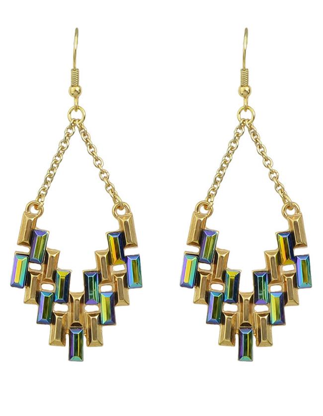 Romwe Colorful Rhinestone Drop Dangle Earrings